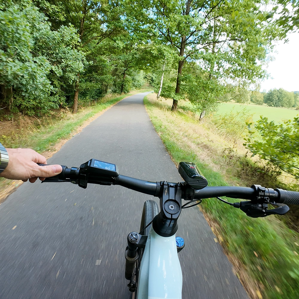 Ebike beim Fahren aus Fahrersicht