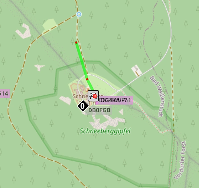 KArtenauschnitt APRS DG4KAI auf dem Schneeberggipfel SOTA Aktivierung 26.09.2026