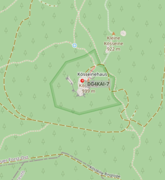 Karten ausschnitt APRS DG4KAI auf der Kösseine