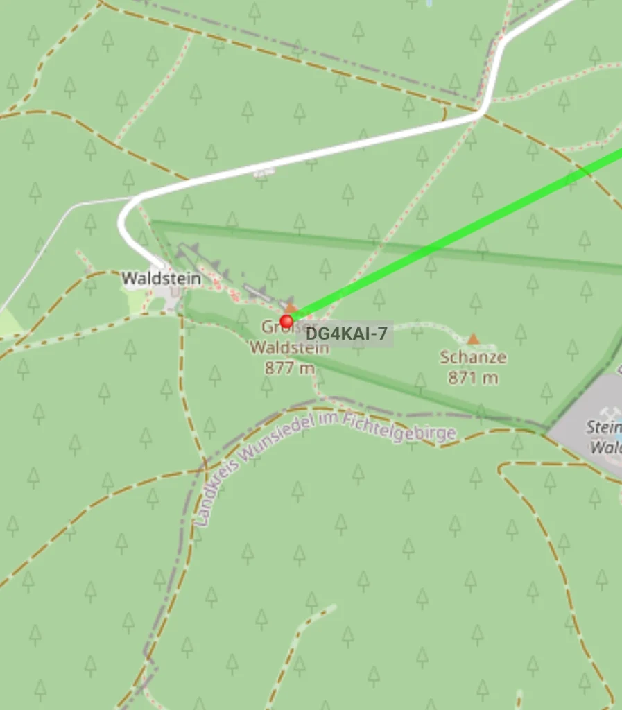 APRS Kartenausschnitt DG4KAI auf dem Waldstein SOTA AKtivierung