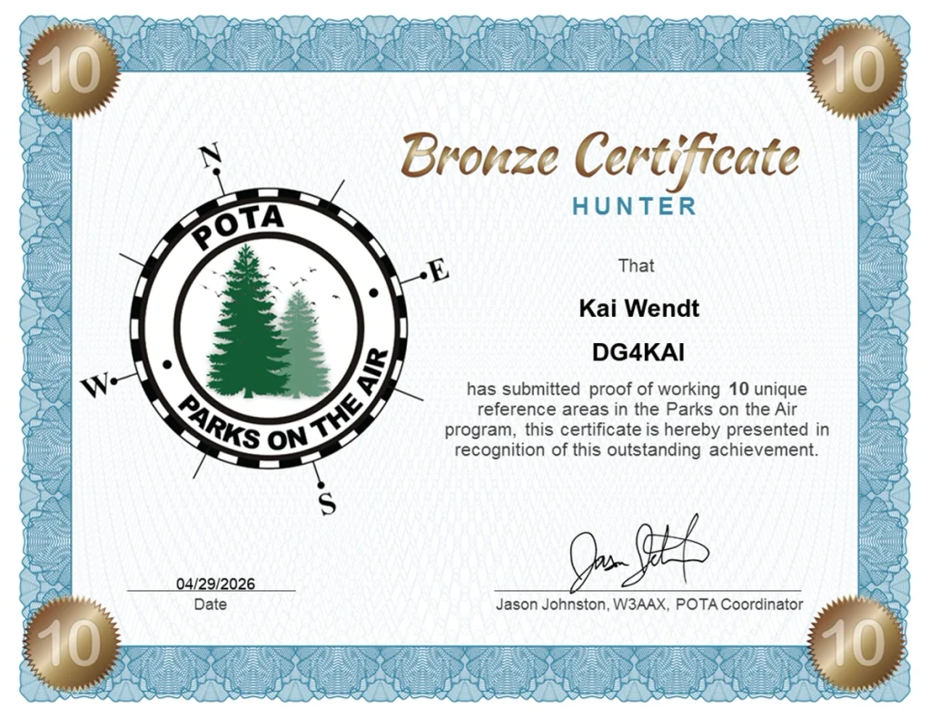 DG4KAI Hunter Diplom sbronze Pota Programm