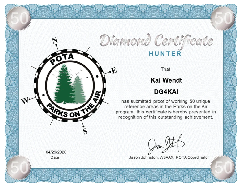DG4KAI Hunter Diplom Diamond Pota Programm