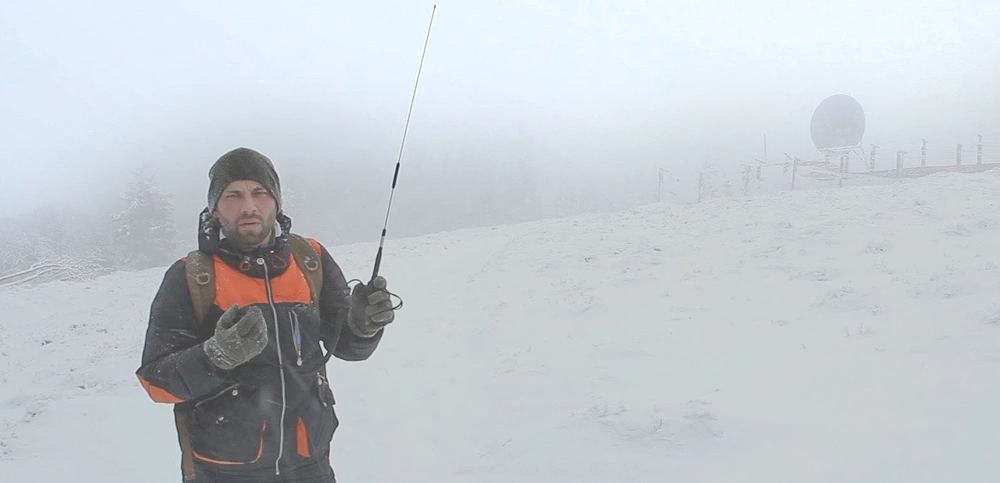 DO4KAI auf dem Dylen bei einer SOTA Aktivierung, bei heftigem Schneesturm.