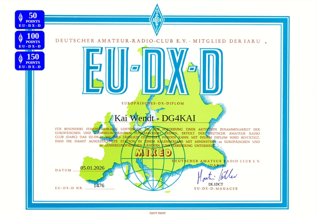 EU DX D Diplom DG4KAI