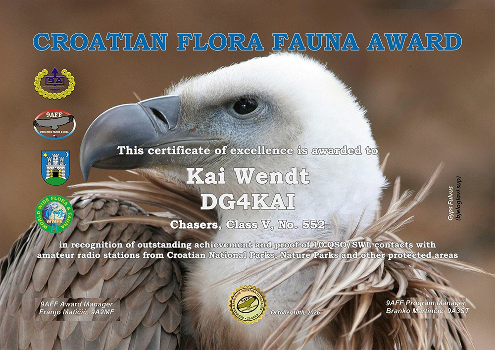 9AFF Flora Fauna Award  V DG4KAI