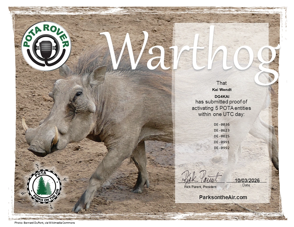 DG4KAI POTA Rover Warthog Diplom