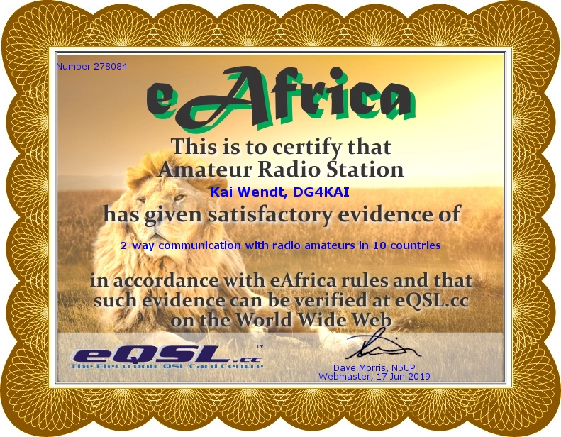 eAfrica Diplom eQSL DG4KAI