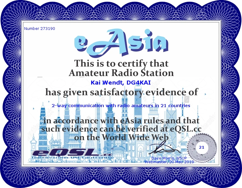 eAsia Diplom eQSL DG4KAI