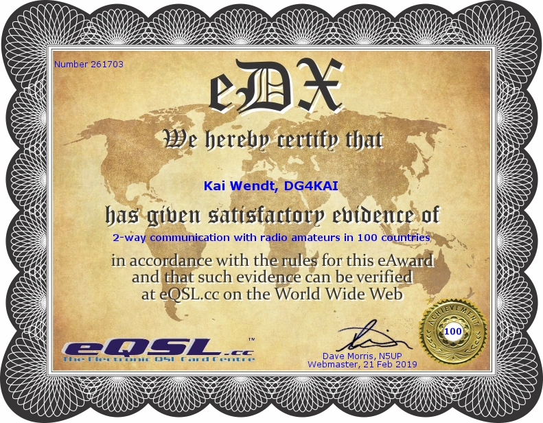 eDX Diplom eQSL DG4KAI