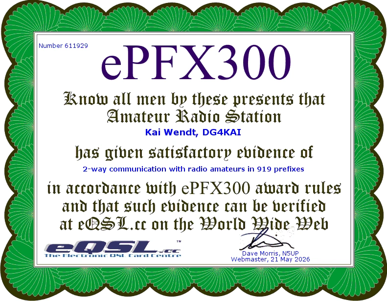 ePFX300 Diplom eQSL DG4KAI
