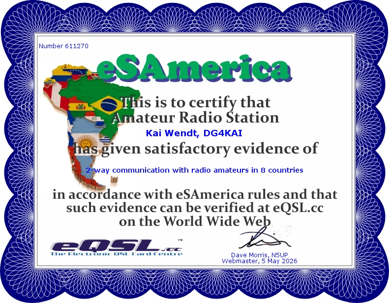 eSAmeria Diplom eQSL DG4KAI