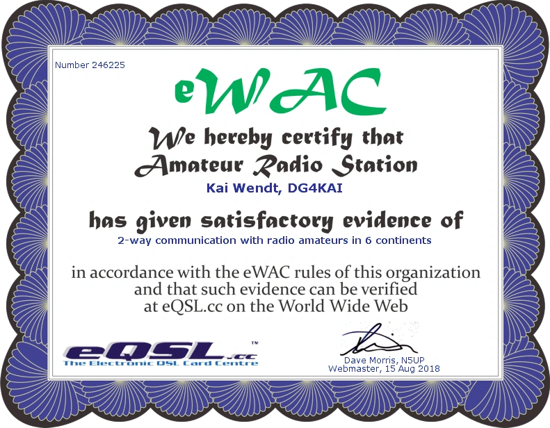 eWAC Diplom eQSL DG4KAI