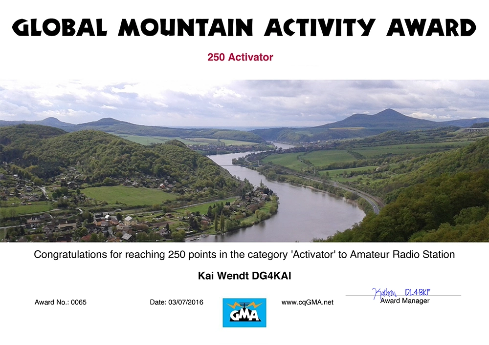 GMA Global Mountain Activity Aktivierer 250 DG4KAI