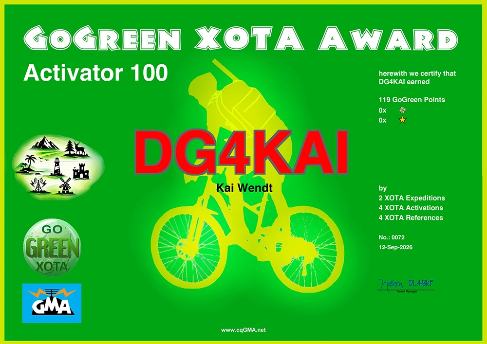 GoGreen XOTA GMA Award 100 DG4KAI