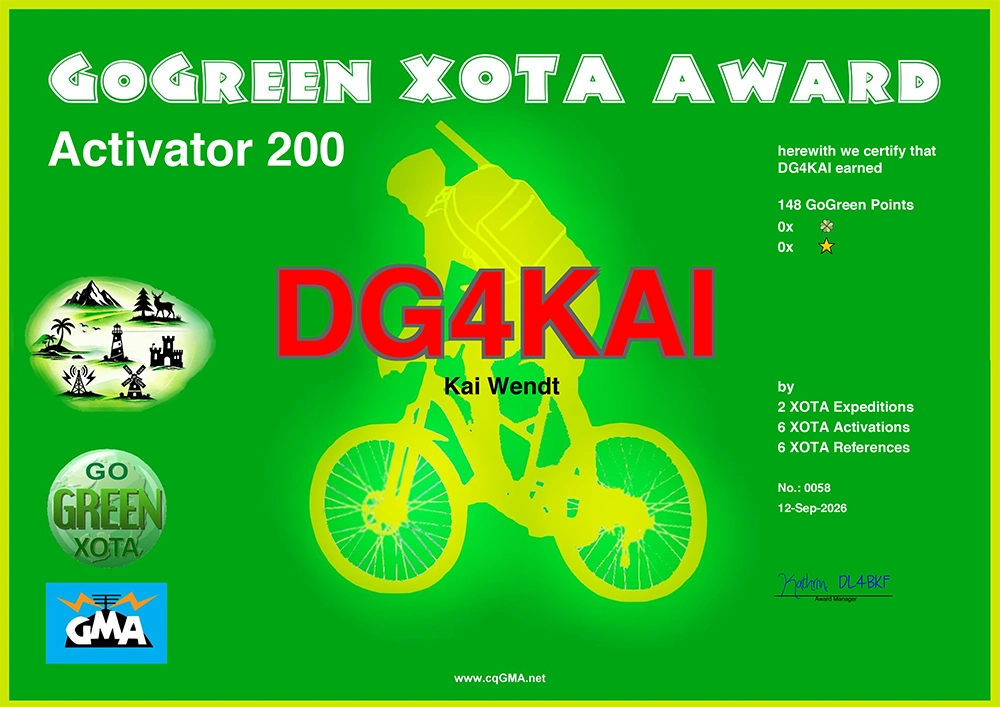 GoGreen XOTA GMA Award 200 DG4KAI