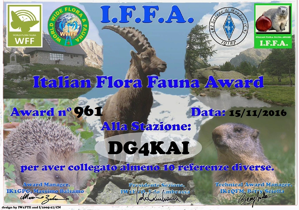 IFF Italian Flora Fauna Diplom DG4KAI
