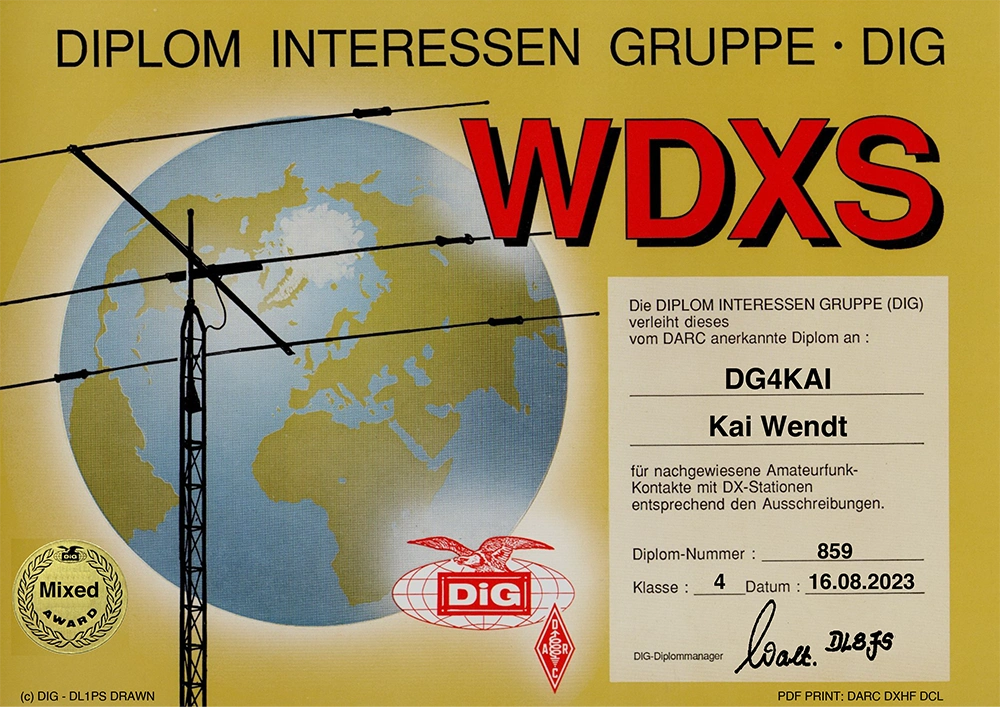 WDXS Diplom Stufe 3 DG4KAI