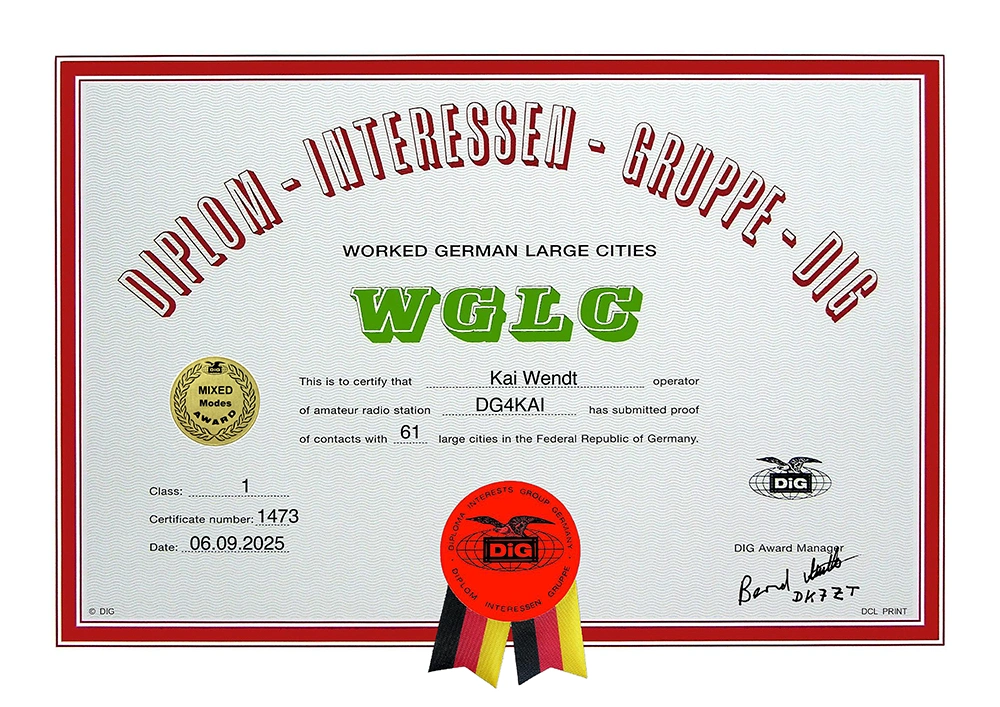 Worked Large Cities Diplom DIG DG4KAI Stufe 1