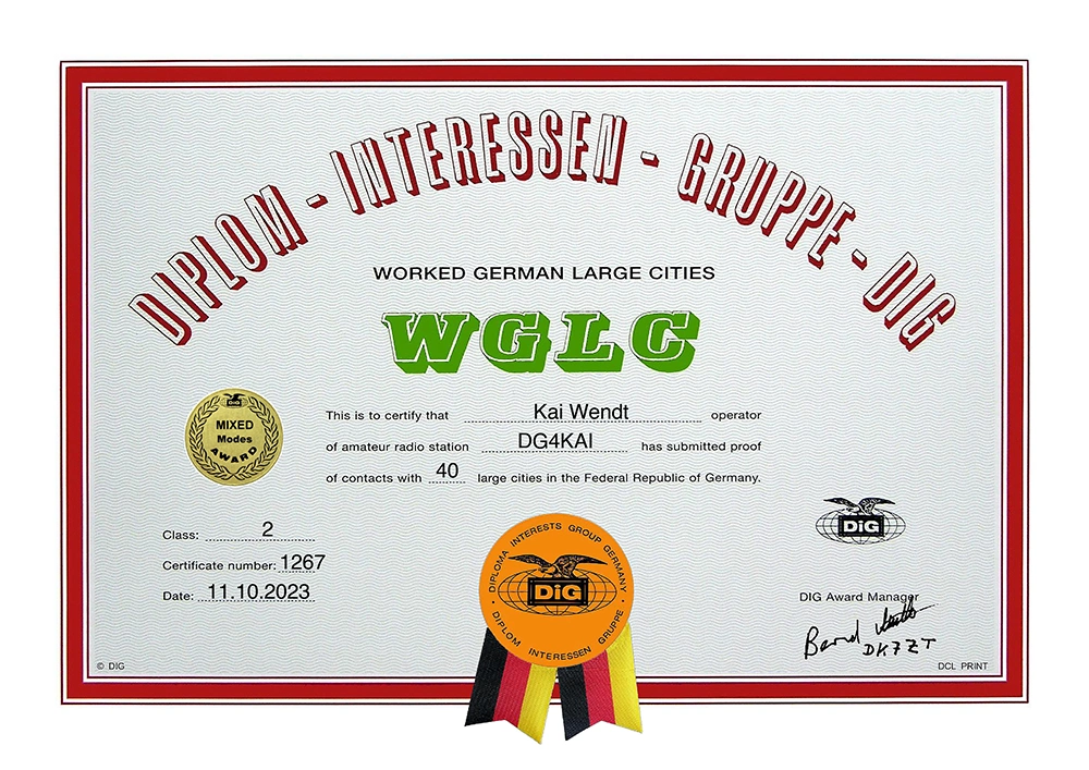 Worked Large Cities Diplom DIG DG4KAI Stufe 2
