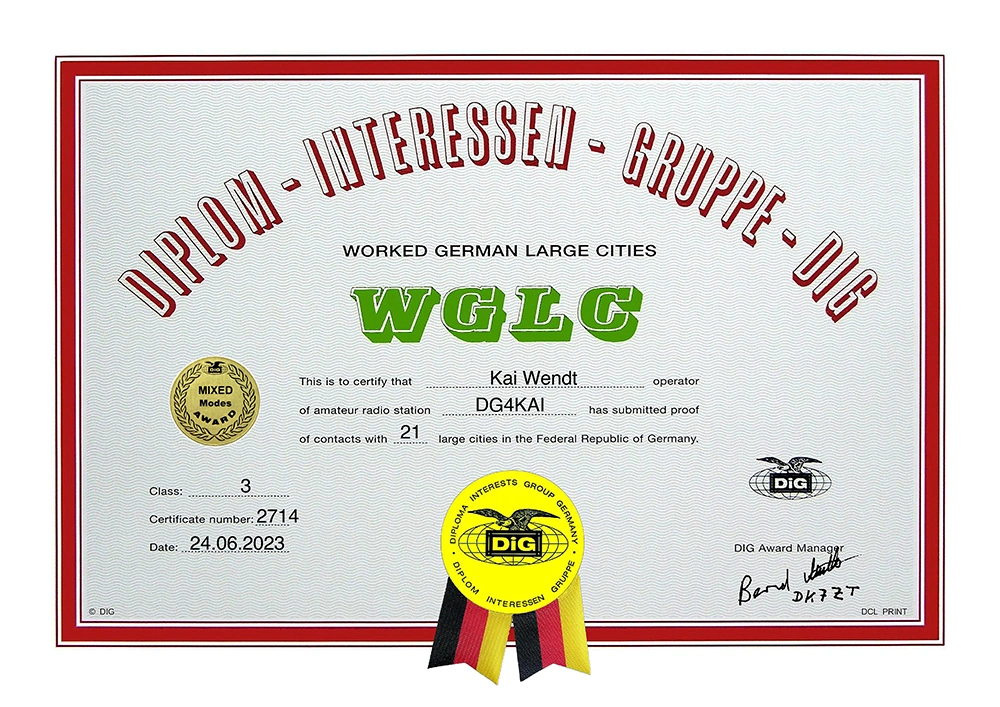 Worked Large Cities Diplom DIG DG4KAI Stufe 3